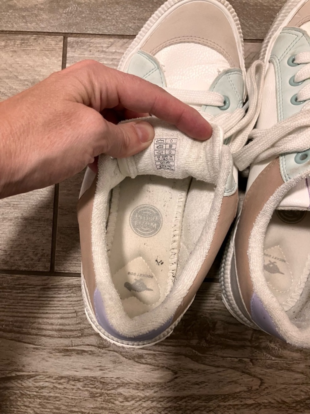 Rocket Dog White Sneakers with Tan, Light Blue, and Lilac Accents - Picture 6 of 6